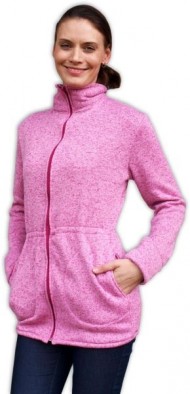 Nosící fleecová mikina - pro nošení dítěte ve předu - růžový melír | Velikosti těh. moda: S/M