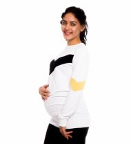 Be MaaMaa Těhotenské, kojící tričko/mikina Madie, bílá/černo-žluté pruhy | Velikosti těh. moda: XL (