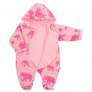 Zateplená kojenecká kombinéza s kapucí Baby Service Sloni růžová | Velikost: 68 (4-6m)