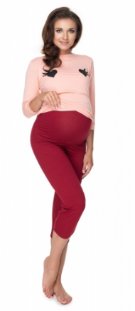 Be MaaMaa Těhotenské, kojící pyžamo 3/4 s dl. rukávem - růžovo/bordo | Velikosti těh. moda: L/XL