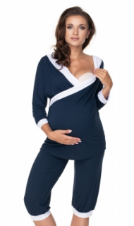 Be MaaMaa Těhotenské, kojící pyžamo 3/4 - granát/bílé lemování | Velikosti těh. moda: L/XL