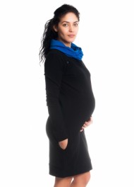 Teplákové těhotenské/kojící šaty Eline, dlouhý rukáv - černé | Velikosti těh. moda: XS (32-34)