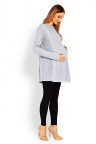Elegantní těhotenský svetřík/tunika - šedý | Velikosti těh. moda: UNI