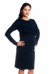 Těhotenské/kojící šaty s volánkem, dlouhý rukáv - granátové 