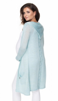 Be MaaMaa Dlouhý těhotenský kardigan s kapucí, sv. modrý | Velikosti těh. moda: UNI