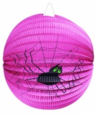 Lampion fialový s pavoukem Halloween koule, 25cm