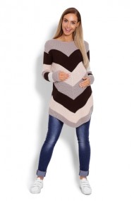 Prodloužený těhotenský svetřík, šikmé pruhy - cappuccino | Velikosti těh. moda: UNI