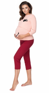 Be MaaMaa Těhotenské, kojící pyžamo 3/4 s dl. rukávem - růžovo/bordo | Velikosti těh. moda: XXL (44)