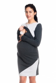 Těhotenské/kojící šaty Jane, dlouhý rukáv - grafitové 