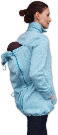 Nosící fleecová mikina - pro nošení dítěte v předu i vzadu na těle - tyrkysový melírek 