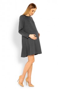 Elegantní volné těhotenské šaty dl. rukáv - grafit | Velikosti těh. moda: L/XL