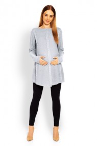 Elegantní těhotenský svetřík/tunika - šedý | Velikosti těh. moda: UNI