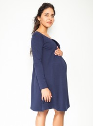 Elegantní těhotenské šaty, áčkový střih, dlouhý rukáv - granátové | Velikosti těh. moda: S (36)