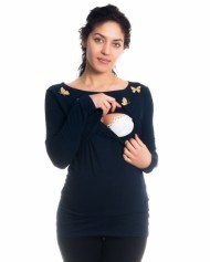 Těhotenské, kojící triko/halenka dl. rukáv s potiskem motýlků - granátové | Velikosti těh. moda: S (