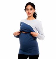 Be MaaMaa Těhotenské, kojící tričko Jaklyn - modro/šedé | Velikosti těh. moda: XS (32-34)