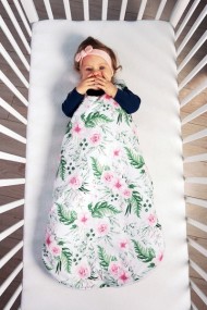 Bavlněný spací vak Květinky - vnitřek růžový, 48x80cm