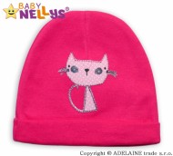 Bavlněná čepička Baby Nellys ® - sytě růžová s Kočičkou
