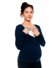 Těhotenské/kojící triko - proužek , dlouhý rukáv, granátové | Velikosti těh. moda: S (36)