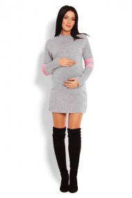 Těhotenský svetřík/tunika se stojáčkem - šedý | Velikosti těh. moda: UNI