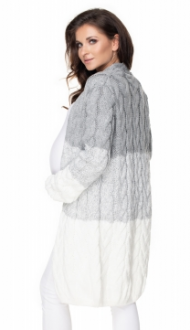 Be MaaMaa Těhotenský kardigan/svetr - šedý/krémový, copánkový vzor | Velikosti těh. moda: UNI