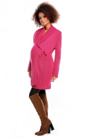 Delší těhotenský svetřík/kardigan s výrazným límcem - tm. růžová | Velikosti těh. moda: UNI