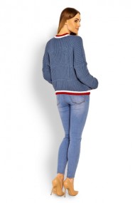 Těhotenský svetřík/kardigan s výrazným lemováním - jeans | Velikosti těh. moda: UNI