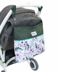 Stylová taška na kočárek Baby Nellys Hand Made - Květinky/flowers - zelená, Ce19