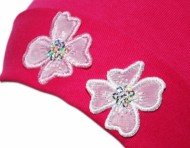 Bavlněná čepička Kytičky Baby Nellys ® - sytě růžová | Velikost koj. oblečení: 38/42 čepičky obvod