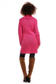 Delší těhotenský svetřík/kardigan s výrazným límcem - tm. růžová | Velikosti těh. moda: UNI