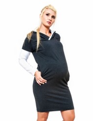 Těhotenské šaty/tunika s kapucí RIA - grafit | Velikosti těh. moda: S/M