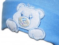 Bavlněná čepička Baby Nellys ® Medvídek - modrá | Velikost koj. oblečení: 38/42 čepičky obvod