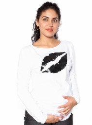Těhotenské triko dlouhý rukáv Kiss - bílé 