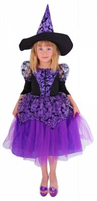 Karnevalový kostým čarodějnice/halloween fialová s rukávy, vel. M