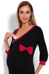 Pohodlná těhotenská, kojící noční košile s mašlí - černá | Velikosti těh. moda: XXL (44)