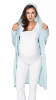 Be MaaMaa Dlouhý těhotenský kardigan s kapucí, sv. modrý | Velikosti těh. moda: UNI