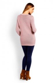 Pletený těhotenský svetřík - pudrový, (kojící) | Velikosti těh. moda: UNI