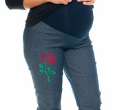 Těhotenské kalhoty/jeans s potiskem růže, granátové | Velikosti těh. moda: XL (42)