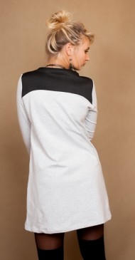 Těhotenské šaty/tunika LIZZA dl. rukáv - šedý melírek/černé | Velikosti těh. moda: L/XL