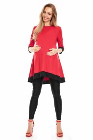 Be MaaMaa Těhotenské asymetrické mini šaty/tunika - červené | Velikosti těh. moda: S/M