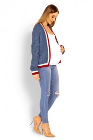 Těhotenský svetřík/kardigan s výrazným lemováním - jeans | Velikosti těh. moda: UNI