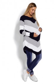 Prodloužený těhotenský svetřík, šikmé pruhy - granát | Velikosti těh. moda: UNI