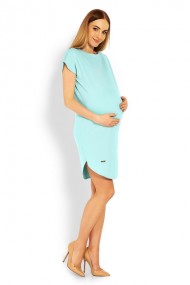 Těhotenské asymetrické šaty, kr. rukáv - mátové | Velikosti těh. moda: S/M