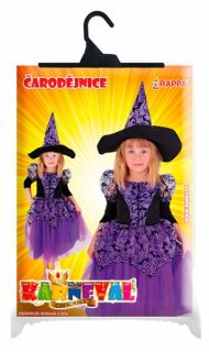 Karnevalový kostým čarodějnice/halloween fialová s rukávy, vel. M