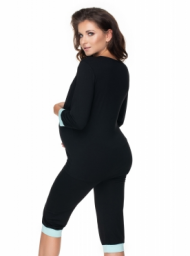 Be MaaMaa Těhotenské, kojící pyžamo 3/4 - černé, zelené lemování | Velikosti těh. moda: L/XL