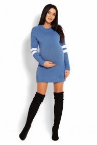 Těhotenský svetřík/tunika se stojáčkem - modrý | Velikosti těh. moda: UNI