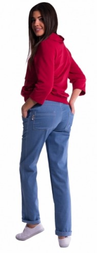 Těhotenské kalhoty letní bez břišního pásu - tmavý jeans | Velikosti těh. moda: M (38)