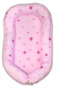 Maxi oboustranné hnízdečko s minky pro miminko Baby Stars růžové, sv.růžová minky