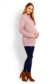 Pletený těhotenský svetřík - pudrový, (kojící) | Velikosti těh. moda: UNI