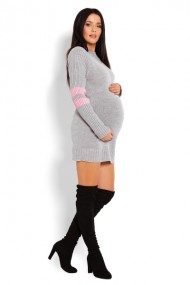 Těhotenský svetřík/tunika se stojáčkem - šedý | Velikosti těh. moda: UNI