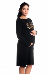 Těhotenská, kojící noční košile Blessed Mama - černá | Velikosti těh. moda: L/XL